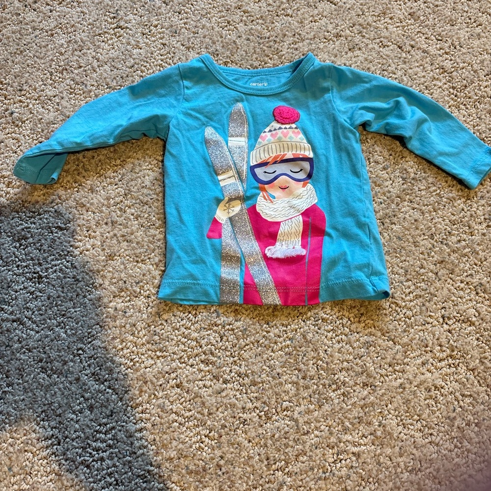 🩷6 for $20 🩷 Carter's Teal and Pink Ski Graphic Long Sleeve Shirt